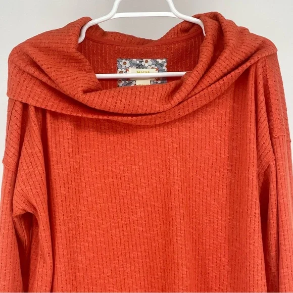 ANTHROPOLOGIE MAEVE ADDIE RUFFLED HEM HACCI LONG SLEEVE COWL NECK TOP ORANGE MED - Picture 4 of 11